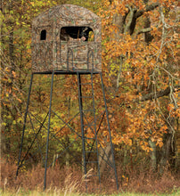 Load image into Gallery viewer, OL'MAN 12' Fortress Deluxe Quad Pod Tower with Blind, 2-Man Elevated 5 x 5 Deer Hunting Stand
