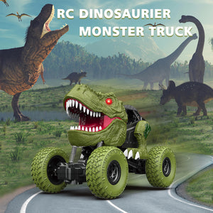 Remote Control Dinosaur Car for Kids Boys, 2.4Ghz All Terrain Remote Control Dinosaur Truck with Light, Rechargeable 4WD