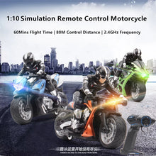 Load image into Gallery viewer, 1:10 Scale Simulation Remote Control Motorcycle Shock Absorb Tires Anti-Collision 60Mins Flight Time 80M Control Distance RC Toy
