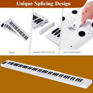 2 in 1 Attachable Digital Piano Keyboard 88/44 Touch sensitive Key w/ MIDI White  MU70016US-WH