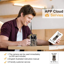 Load image into Gallery viewer, 4K Live Video APP Trail Camera Cloud Service 4G 30MP Hunting Cameras Cellular Mobile Wireless Wildlife Night Vision Photo Traps

