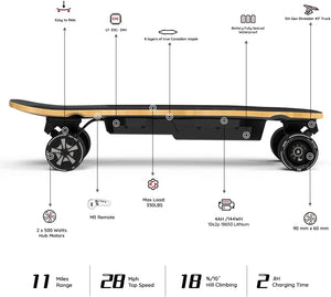 MEEPO Electric Skateboard with Remote, 28 MPH Top Speed, 11 Miles Range,330 Pounds Max Load, Maple Cruiser for Adults and Teens,