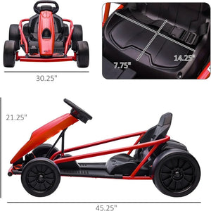 24V 8.1 MPH Electric Go Kart, Drifting Car Battery Powered Ride on Toy Outdoor with Slow Start, Music, Horn Honking and Safety