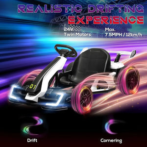 Electric Go Kart with Adjustable Seat, 24V 7.5 Drifting Car Battery Powered Ride on Toy Outdoor with Slow Start, Button Start