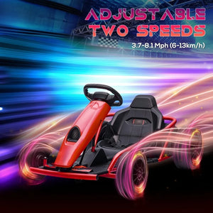 24V 8.1 MPH Electric Go Kart, Drifting Car Battery Powered Ride on Toy Outdoor with Slow Start, Music, Horn Honking and Safety