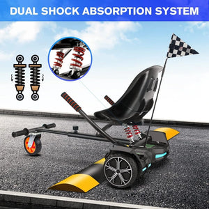 Hoverboard Go Kart with Rear Shock Absorption, Hoverboard Seat Attachment Accessory for 6" to 10" Hoverboard, Adjustable Frame