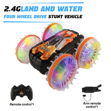 Load image into Gallery viewer, New LED Amphibious RC car Dual remote control waterproof stunt car double side flip drift drive 360 ° rotation rc cars Kids toy
