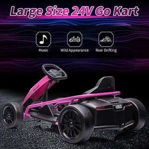 24V Go Kart, 300W*2 Extra Powerful Motors, 9Ah Large Battery 8MPH High Speed Drifting with Music, Horn,Max Load 175lbs Outdoor