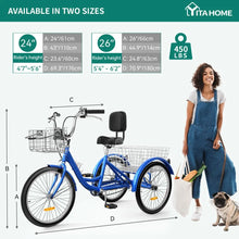 Load image into Gallery viewer, 2024 New Adult Tricycle, 24 &amp; 26 Inch 3 Wheel Bikes, 1 Speed Trike Bike for Adults with Removable Baskets, Cruiser Bike
