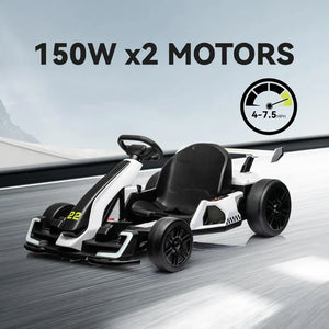 24V Electric Go Kart for Kids, 7.5 MPH Drift Kart with 300W Motor, Drift/Sport Mode, Length Adjustment (White)