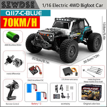 Load image into Gallery viewer, Wltoys Q117 1/16 RC Car 4WD Remote Control Car LED Headlights Brushless 70KM/H 2.4G High Speed Off-Road Drift Toys for Children
