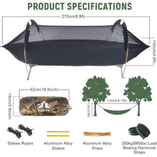Load image into Gallery viewer, Camping Hammock Tent with Mosquito Net and Rain Fly 1 Person Backpacking Bivvy Ground Tent with Tree Strap Swing Heavy
