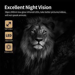 Outdoor WiFi Trail Camera Bluetooth 4K 36MP Game Camera 940NM Night Vision Motion Activated Waterproof Hunting Wildlife Cam