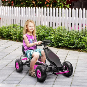 Go Kart Ride-on Toy with Ergonomic Comfort, Wear-Resistant Tread, Ages 5-12, Go Cart Kids Car for Boys & Girls Safety Hand Brake