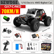 Load image into Gallery viewer, Wltoys Q117 1/16 RC Car 4WD Remote Control Car LED Headlights Brushless 70KM/H 2.4G High Speed Off-Road Drift Toys for Children
