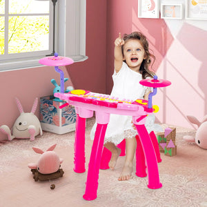 Babyjoy 24 Key DJ Piano Keyboard Drum Toy Music Instrument w/MP3 Microphone Cymbal Pink