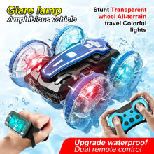 Load image into Gallery viewer, New LED Amphibious RC car Dual remote control waterproof stunt car double side flip drift drive 360 ° rotation rc cars Kids toy
