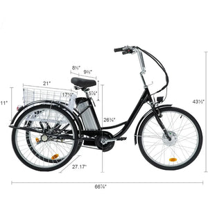 Electric Trike, 26"Ebike Trike with Basket,36V Removable Battery,250W Brushless Motor,3 Wheel Electric Bicycle, Adults Tricycle