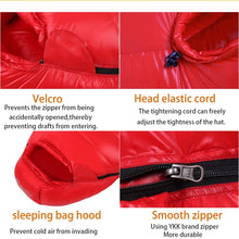 Load image into Gallery viewer, Winter Outdoor Mummy Duck Down Ultralight Camping Sleeping Bags 4 Seaon Hiking Waterproof Nylon Snowbird Travel Sleeping Bags
