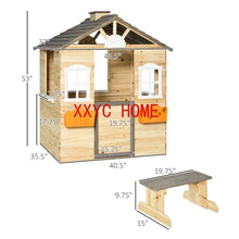 Load image into Gallery viewer, Wooden Kids Playhouse, Adventures Cottage, with Working Door, Windows, Bench, Service Station, Flowers Pot Holder

