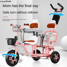 Load image into Gallery viewer, Children&#39;s Tricycles Take People Twins Bicycles Twin Strollers Baby Strollers Double Seat Titanium Hollow Wheel With Guardrails
