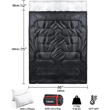 Load image into Gallery viewer, Double Sleeping Bag Ohuhu Sleeping Bags for Adults with 2 Pillows 2 Person Bag for Kids Waterproof Large Sleeping Bags
