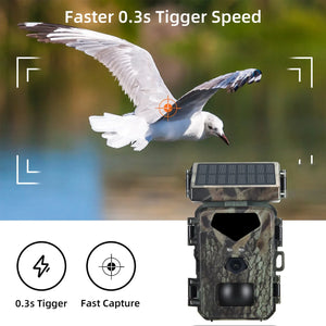 Solar Powered Night Vision Trail Camera 50MP 4K Hunting Cameras 0.3s Trigger Time Trail Camera for Wildlife Monitoring Hunting
