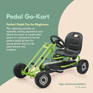 Pedal Go Kart for Kids Ages 4-8, Adjustable Bucket Seat, Plastic Wheels with Rubber Profile, Handbrake for Both Rear Wheels