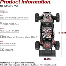 Load image into Gallery viewer, WLtoys 124016(V2) Fast RC Car, 1/12 Brushless RC Car with Independent ESC for Adults, 75km/h, Suitable for Outdoors and Gifts
