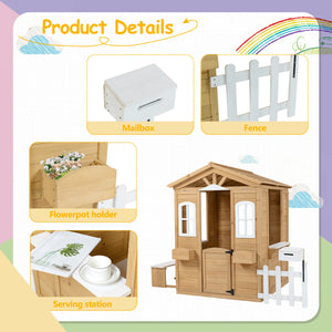 Outdoor Wooden Playhouse for Kids with Working Door, Windows, Mailbox