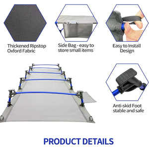 Portable Camping Cot Sleeping Cot Ultralight Backpacking Cot Bed for Outdoor Hiking Travel Beach Mountaineering (Grey)