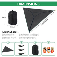 Load image into Gallery viewer, 13ft Triangle Camping Hammock Max 550 lbs for2-6 Adult Kid,Multi Person Tree Hammock with 3 Ratchet Tie Down Straps &amp; Net Pocket
