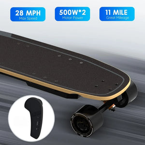 Electric Skateboard with Remote, 28 MPH Top Speed, 11 Miles Range,330 Pounds Max Load, Maple Cruiser for Adults and Teens