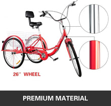 Load image into Gallery viewer, Tricycle Adult 26’’ 3 Wheel Bikes for Adults Three Wheel Bike for Adults Adult Trike Adult Folding Tricycle Foldable
