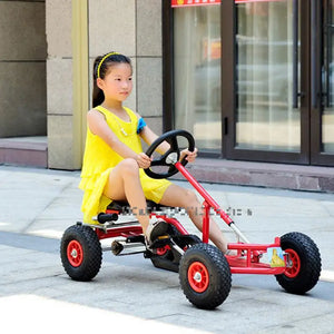 4 Wheel Pedal Powered Ride On Car, Outdoor Racer Pedal Go Kart with Adjustable Seat, Rubber Wheels, Brake