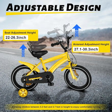 Load image into Gallery viewer, Kids Bike 14 Inch Kids Bicycle High Carbon Steel Frame with Removable Training Wheels Double Brake Bicycle Seat
