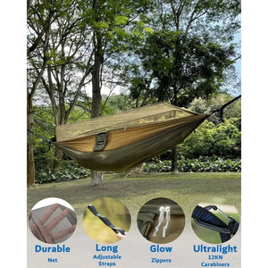 Camping Hammock, Portable Double Hammock with Net, 2 Person Hammock Tent with 2 * 10ft Straps, Best for Outdoor Hiking Survival
