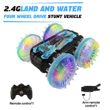 Load image into Gallery viewer, New LED Amphibious RC car Dual remote control waterproof stunt car double side flip drift drive 360 ° rotation rc cars Kids toy
