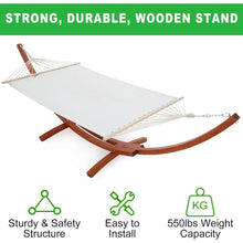 Load image into Gallery viewer, 13.3 FT Wooden Double Hammock with Stand 2 Person Heavy Duty, Easy Assemble, Weatherproof Premium Quilted Camping Hammock
