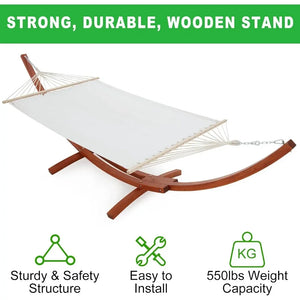 13.3 FT Wooden Double Hammock with Stand 2 Person Heavy Duty, Easy Assemble, Weatherproof Premium Quilted Camping Hammock
