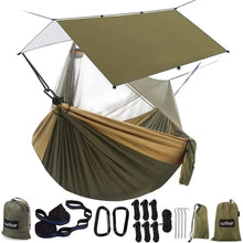 Load image into Gallery viewer, Hammock Camping with Rain Fly Tarp and Net, Portable Camping Hammock Double Tree Hammock Outdoor Indoor Backpacking Travel &amp; Sur

