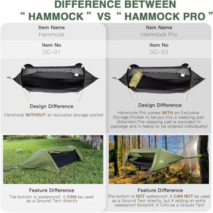 Camping Hammock Tent with Mosquito Net and Rain Fly 1 Person Backpacking Bivvy Ground Tent with Tree Strap Swing Heavy