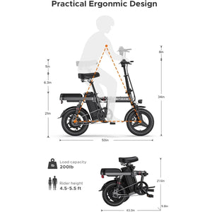 T14 Folding Electric Bikes for Adults Teens 350W 19.2MPH 14'' Fat Tire Mini Ebike Urban City Commuter Bicycles