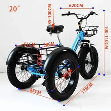 Load image into Gallery viewer, 20inch High carbon steel Width tire Mountain Bike Mountain Bike Adult 7speed Off-road Tricycle Farm Tricycle With Fruit Basket
