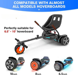 Hoverboard Go Kart with Rear Shock Absorption, Hoverboard Seat Attachment Accessory for 6" to 10" Hoverboard, Adjustable Frame