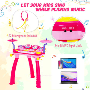 Babyjoy 24 Key DJ Piano Keyboard Drum Toy Music Instrument w/MP3 Microphone Cymbal Pink