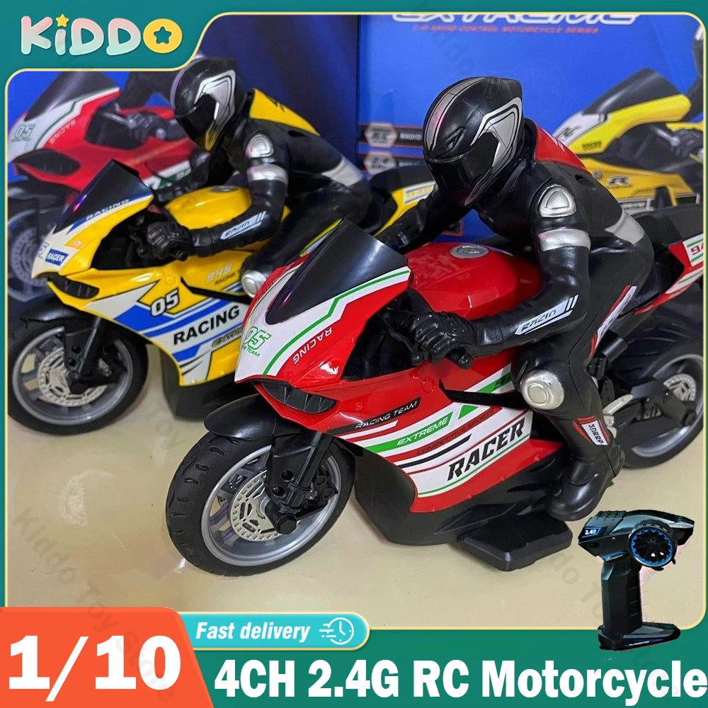 1/10 RC Motorcycle 4CH Drift Racing High Speed Remote Control Motorcyc ...