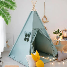 Load image into Gallery viewer, Teepee Tent for Kids with Mat, Star Lights, Cotton Canvas Playhouse
