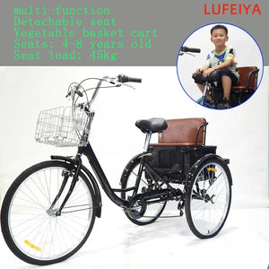 Tricycle 24-inch Human-powered 7-speed Pedal Tricycle For The Elderly Adult 3-wheel Bike Gearbox Kit With Large Storage Basket