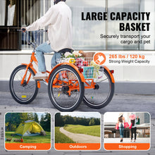 Load image into Gallery viewer, VEVOR 20/24/26in Folding Adult Tricycle Adult Folding Trikes Lightweight Aluminum Alloy 3 Wheel Cruiser Bike w/Large Rear Basket
